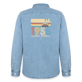 70th birthday, 70 years - Men’s Organic Denim Shirt by Stanley/Stella - light wash - Back - AI Model Male 185 light (185cm)