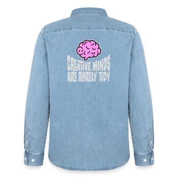 Les esprits créatifs sont rarement bien rangés Logo créatif drôle - Chemise en denim homme bio Stanley/Stella - bleu clair délavé - Dos - AI Model Male 185 light (185cm)