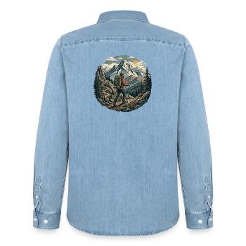 Wandern – Outdoor-Abenteuer - Männer Jeanshemd Organic von Stanley/Stella - verwaschenes Hellblau - Hinten - AI Model Male 185 light (185cm)