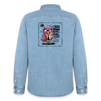 Morning grouch office owl in suit - Men’s Organic Denim Shirt by Stanley/Stella - light wash - Back - AI Model Male 185 light (185cm)