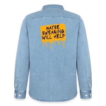Maybe Swearing Will Help Sarkastisch Spruch Grafik - Männer Jeanshemd Organic von Stanley/Stella - verwaschenes Hellblau - Hinten - AI Model Male 185 light (185cm)