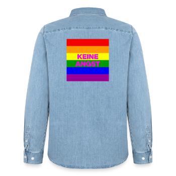 KEINE ANGST VOR FASCHISTEN, NO NZS, NIE WIEDER - Männer Jeanshemd Organic von Stanley/Stella - verwaschenes Hellblau - Hinten - AI Model Male 185 light (185cm)