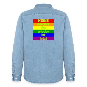 KEINE ANGST NIE WIEDER IST JETZT,  NO NZS, NO AFD - Männer Jeanshemd Organic von Stanley/Stella - verwaschenes Hellblau - Hinten - AI Model Male 185 light (185cm)