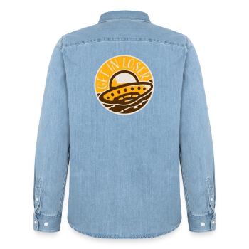 Ufo Alien Get In Loser Lustig Ufo Entführung Zitat - Männer Jeanshemd Organic von Stanley/Stella - verwaschenes Hellblau - Hinten - AI Model Male 185 light (185cm)