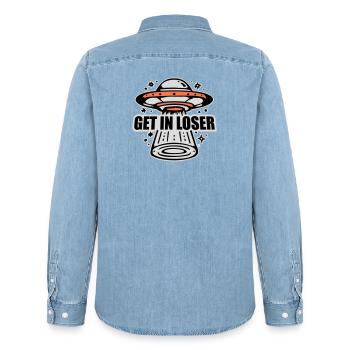 Ufo Alien Get In Loser Lustig Ufo Entführung Zitat - Männer Jeanshemd Organic von Stanley/Stella - verwaschenes Hellblau - Hinten - AI Model Male 185 light (185cm)