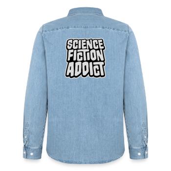 Science Fiction Addict Sci Fi Liebhaber Zitat Text - Männer Jeanshemd Organic von Stanley/Stella - verwaschenes Hellblau - Hinten - AI Model Male 185 light (185cm)