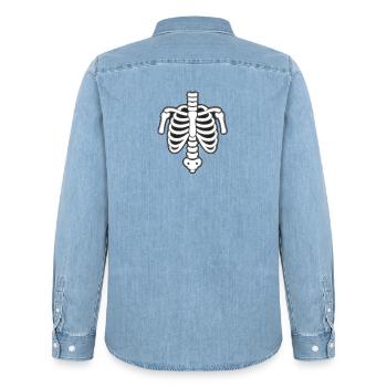 Comic Skeleton Rib Cage as Carnival Costume Party - Men’s Organic Denim Shirt by Stanley/Stella - light wash - Back - AI Model Male 185 light (185cm)