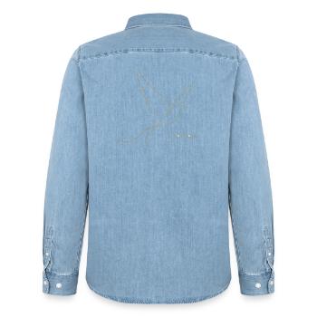 Goldene Freiheit – Filigrane Buchstaben & Taube - Männer Jeanshemd Organic von Stanley/Stella - verwaschenes Hellblau - Hinten - AI Model Male 185 light (185cm)