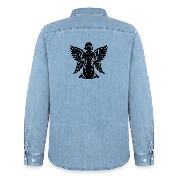 Engel - Männer Jeanshemd Organic von Stanley/Stella - verwaschenes Hellblau - Hinten - AI Model Male 185 light (185cm)