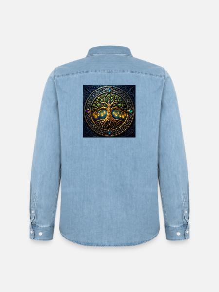 Arbre mystique aux bijoux et nœuds - Chemise en denim homme bio Stanley/Stella - bleu clair délavé