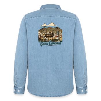 Gran Canaria Küstenpanorama - Männer Jeanshemd Organic von Stanley/Stella - verwaschenes Hellblau - Hinten - AI Model Male 185 light (185cm)