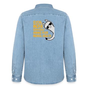 Social Media Seriously Harms Mental Health Lama - Men’s Organic Denim Shirt by Stanley/Stella - light wash - Back - AI Model Male 185 light (185cm)