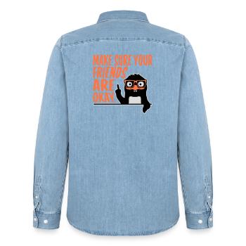 Make Sure Your Friends Are Okay Pinguin Nerd Geek - Männer Jeanshemd Organic von Stanley/Stella - verwaschenes Hellblau - Hinten - AI Model Male 185 light (185cm)