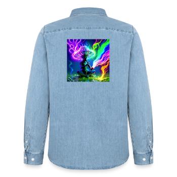 Idegen_Saman - Chemise en denim homme bio Stanley/Stella - bleu clair délavé - Dos - AI Model Male 185 light (185cm)