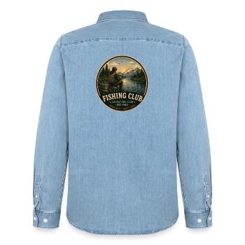 Angelclub Vintage Abenteuergrafik - Männer Jeanshemd Organic von Stanley/Stella - verwaschenes Hellblau - Hinten - AI Model Male 185 light (185cm)