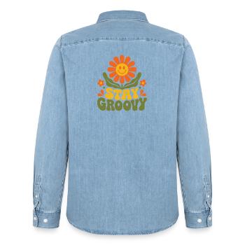 Stay Groovy – 70er Jahre Retro Blume Blüte Vektor - Männer Jeanshemd Organic von Stanley/Stella - verwaschenes Hellblau - Hinten - AI Model Male 185 light (185cm)