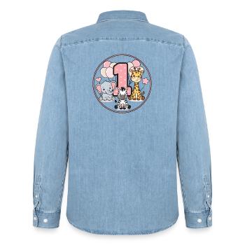 Cercle des Amis Animaux pour le Premier Anniversaire - Chemise en denim homme bio Stanley/Stella - bleu clair délavé - Dos - AI Model Male 185 light (185cm)