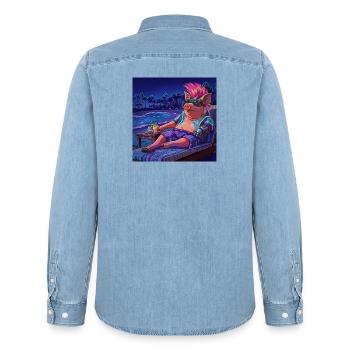 Cyberpig - Männer Jeanshemd Organic von Stanley/Stella - verwaschenes Hellblau - Hinten - AI Model Male 185 light (185cm)