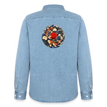Koi im Mondkreis mit Torii - Männer Jeanshemd Organic von Stanley/Stella - verwaschenes Hellblau - Hinten - AI Model Male 185 light (185cm)