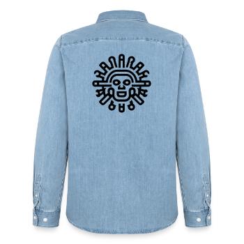 soleil aztèque  - Chemise en denim homme bio Stanley/Stella - bleu clair délavé - Dos - AI Model Male 185 light (185cm)