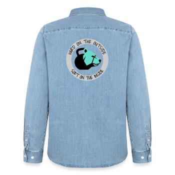Hart außen, weich innen Bär-Logo - Männer Jeanshemd Organic von Stanley/Stella - verwaschenes Hellblau - Hinten - AI Model Male 185 light (185cm)