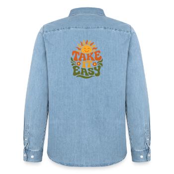 Take It Easy – Retro 70s Groovy Statement Design - Men’s Organic Denim Shirt by Stanley/Stella - light wash - Back - AI Model Male 185 light (185cm)