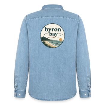 Byron Bay Coastal Magic - Chemise en denim homme bio Stanley/Stella - bleu clair délavé - Dos - AI Model Male 185 light (185cm)