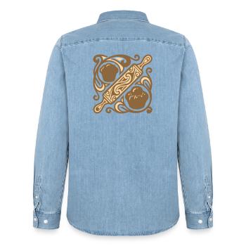 Graphique de rouleau à pâtisserie - Chemise en denim homme bio Stanley/Stella - bleu clair délavé - Dos - AI Model Male 185 light (185cm)