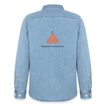 Protect Your Peace - Minimalist Line Art - Men’s Organic Denim Shirt by Stanley/Stella - light wash - Back - AI Model Male 185 light (185cm)