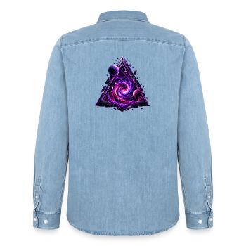 Kosmischer Dreieckszauber - Männer Jeanshemd Organic von Stanley/Stella - verwaschenes Hellblau - Hinten - AI Model Male 185 light (185cm)