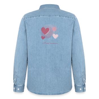 MAMAN. FÊTE DES MÈRES. COEUR. FÊTE. MERCI - Chemise en denim homme bio Stanley/Stella - bleu clair délavé - Dos - AI Model Male 185 light (185cm)