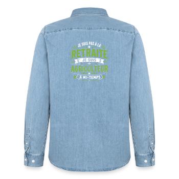 Je suis pas à la retraite je suis agriculteur - Chemise en denim homme bio Stanley/Stella - bleu clair délavé - Dos - AI Model Male 185 light (185cm)