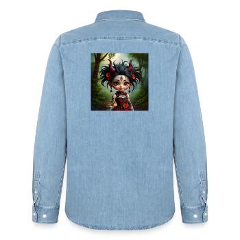 Fille gothique dans la forêt - Chemise en denim homme bio Stanley/Stella - bleu clair délavé - Dos - AI Model Male 185 light (185cm)