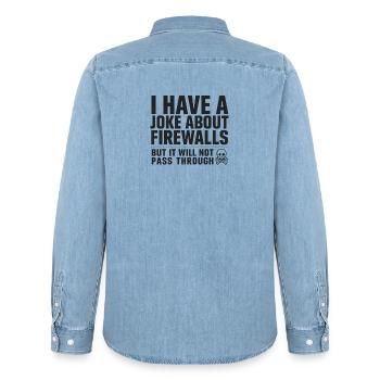 Firewall-Humor IT Admins - Männer Jeanshemd Organic von Stanley/Stella - verwaschenes Hellblau - Hinten - AI Model Male 185 light (185cm)