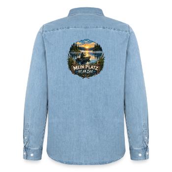 Mein Platz ist am See - Männer Jeanshemd Organic von Stanley/Stella - verwaschenes Hellblau - Hinten - AI Model Male 185 light (185cm)