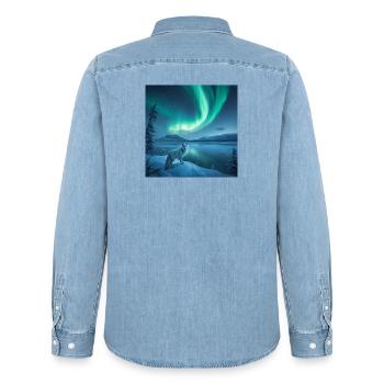 Polarfuchs — Nordlichter - Männer Jeanshemd Organic von Stanley/Stella - verwaschenes Hellblau - Hinten - AI Model Male 185 light (185cm)
