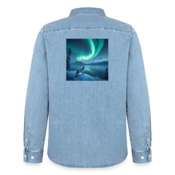 Arktische fox_ Nordlichter - Männer Jeanshemd Organic von Stanley/Stella - verwaschenes Hellblau - Hinten - AI Model Male 185 light (185cm)