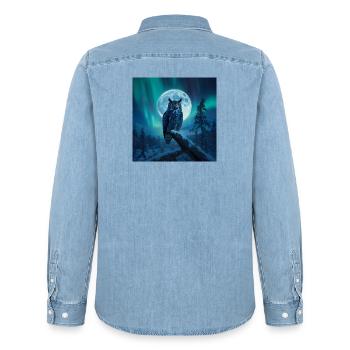 Horneule – Nordlichter - Männer Jeanshemd Organic von Stanley/Stella - verwaschenes Hellblau - Hinten - AI Model Male 185 light (185cm)