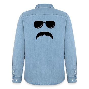 Großer Schnurrbart - Männer Jeanshemd Organic von Stanley/Stella - verwaschenes Hellblau - Hinten - AI Model Male 185 light (185cm)