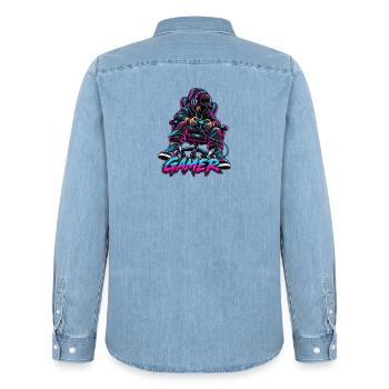 Gamer - Männer Jeanshemd Organic von Stanley/Stella - verwaschenes Hellblau - Hinten - AI Model Male 185 light (185cm)