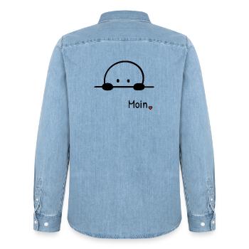 Moin. | Kleine Guckfigur mit Herz regionaler Gruss - Männer Jeanshemd Organic von Stanley/Stella - verwaschenes Hellblau - Hinten - AI Model Male 185 light (185cm)