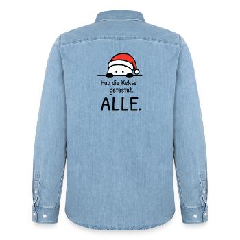 Hab die Kekse getestet. ALLE. | Weihnachtshumor - Männer Jeanshemd Organic von Stanley/Stella - verwaschenes Hellblau - Hinten - AI Model Male 185 light (185cm)