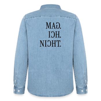 Mag ich nicht. | Gespiegelter Spruch - Männer Jeanshemd Organic von Stanley/Stella - verwaschenes Hellblau - Hinten - AI Model Male 185 light (185cm)
