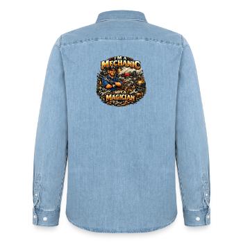 Kein Magier, Mechaniker, Handwerker, Handwerker, Handwerker - Männer Jeanshemd Organic von Stanley/Stella - verwaschenes Hellblau - Hinten - AI Model Male 185 light (185cm)