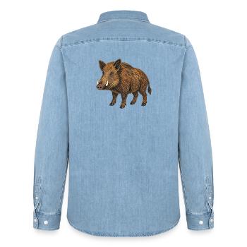 Europäische Wildschweine - Männer Jeanshemd Organic von Stanley/Stella - verwaschenes Hellblau - Hinten - AI Model Male 185 light (185cm)