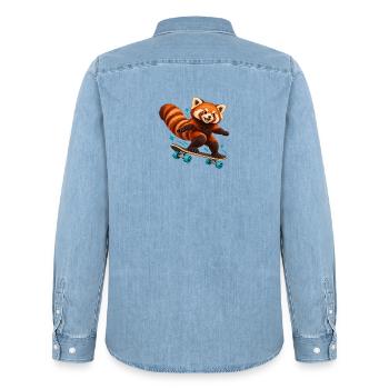 Skateboardender Red Panda - Männer Jeanshemd Organic von Stanley/Stella - verwaschenes Hellblau - Hinten - AI Model Male 185 light (185cm)