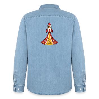 Rakete startet nach oben mit Sternen Vektor Shirt - Männer Jeanshemd Organic von Stanley/Stella - verwaschenes Hellblau - Hinten - AI Model Male 185 light (185cm)
