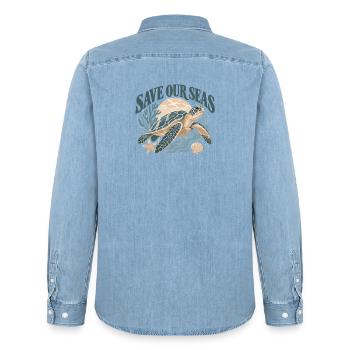 Save Our Seas Sea Turtle - Männer Jeanshemd Organic von Stanley/Stella - verwaschenes Hellblau - Hinten - AI Model Male 185 light (185cm)