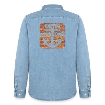 Moin_Hamburg - Männer Jeanshemd Organic von Stanley/Stella - verwaschenes Hellblau - Hinten - AI Model Male 185 light (185cm)