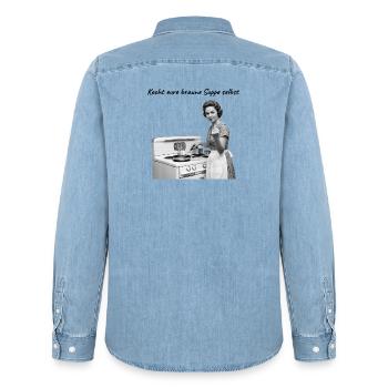 Retro Hausfrau Mittelfinger - Rebellisch - FCK AFD - Männer Jeanshemd Organic von Stanley/Stella - verwaschenes Hellblau - Hinten - AI Model Male 185 light (185cm)